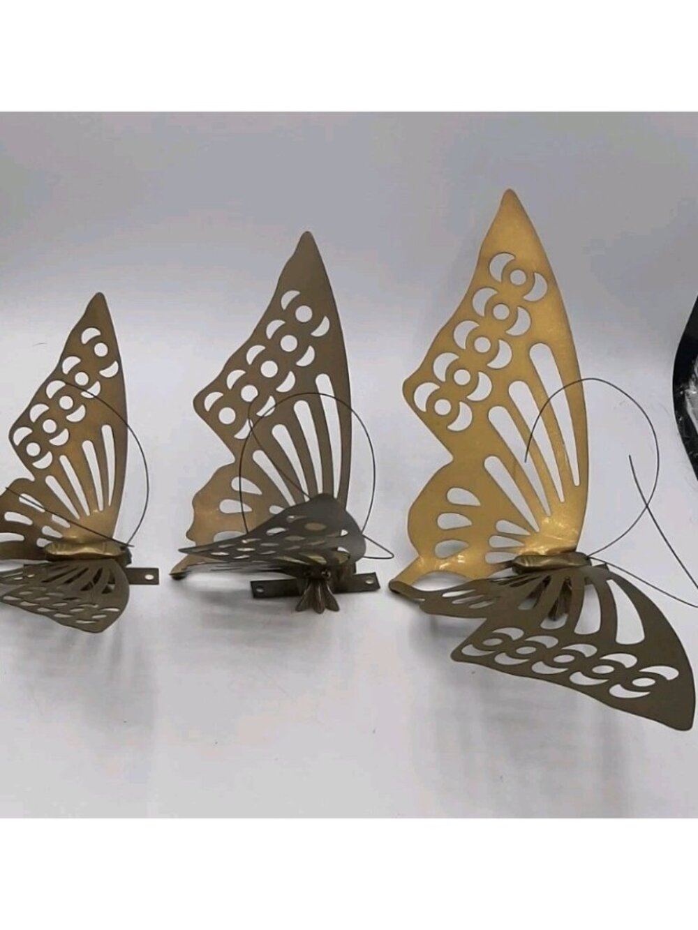 Set Of 3 MCM Vintage Metal Brass Butterflies Three Sizes Wall Art Table Decor